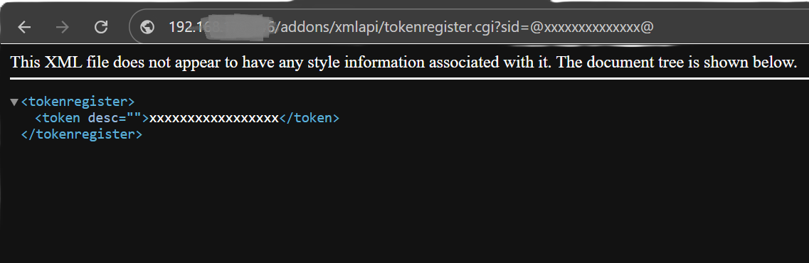 XML-API tokenregister mit anonymisiertem Token